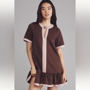 Anthropologie x Maeve Colorblock Leather Trim Drop Waist Mini Dress - Size XXS